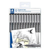Staedtler 308 Pigment Liner Black Assorted Line Width Pack of 12 | Mega Office Supplies