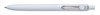 Uni-ball Zento retractable pen with fog grey barrel and silver spring-loaded clip, close-up view Uni-ball Zento retractable pen with fog grey barrel and silver spring-loaded clip, close-up view
