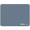 Flat lay of the marine blue Fellowes Breyta XL Mousepad highlighting its smooth surface and stitched edges.