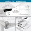 Artfusion Graphix eLift workstation feature overview graphic showing electronic lift controls and storage areas
