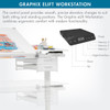 Artfusion Graphix eLift workstation feature graphic showing dual top surface drawers pencil tray and side shelf