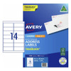 Avery 959108 L7163 TrueBlock white premium address labels 99.1 x 38.1mm 1400 labels 100 sheets pack front