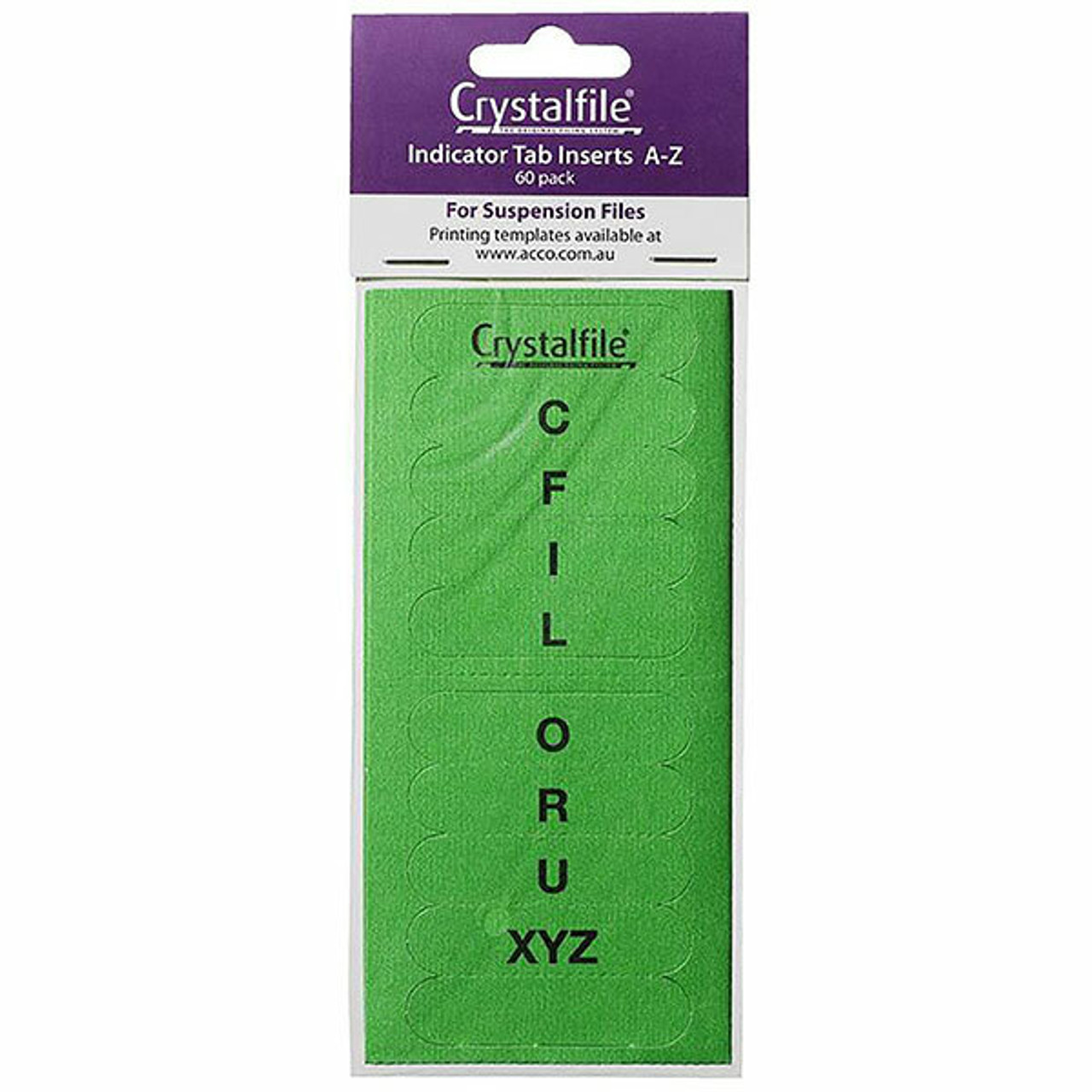 Crystalfile 111543C Indicator Tab Inserts AZ Pack of 60 Green Mega