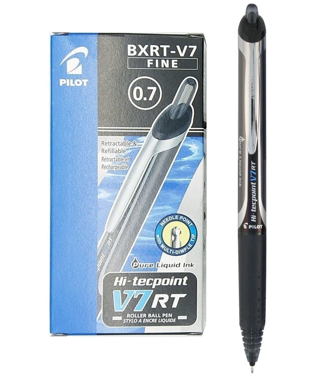 0.7 mm Tip Black Box of 12 Pilot BX-V7-B Hi-Tecpoint Rollerball Pen