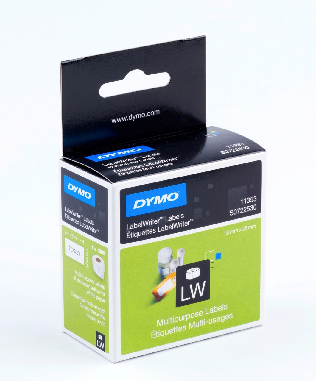 DYMO #SD11353 / S0722530 LABELWRITER MULTI PURPOSE 2 UP LABELS 13 X 25MM
