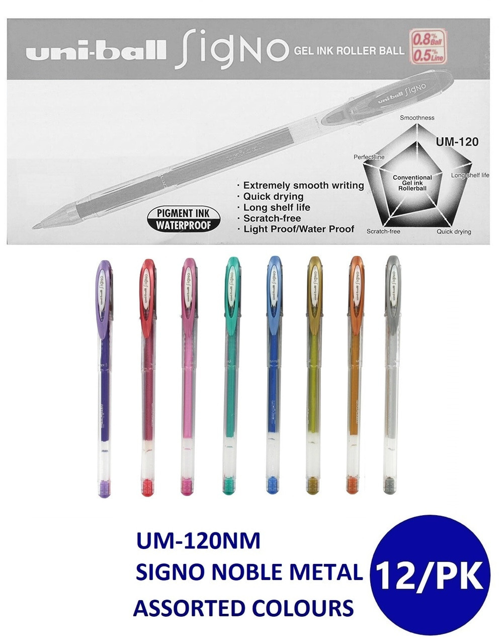 Mitsubishi Uni-ball Signo Noble Metal Metallic Gel Pen 0.8 mm Gold UM-120NM