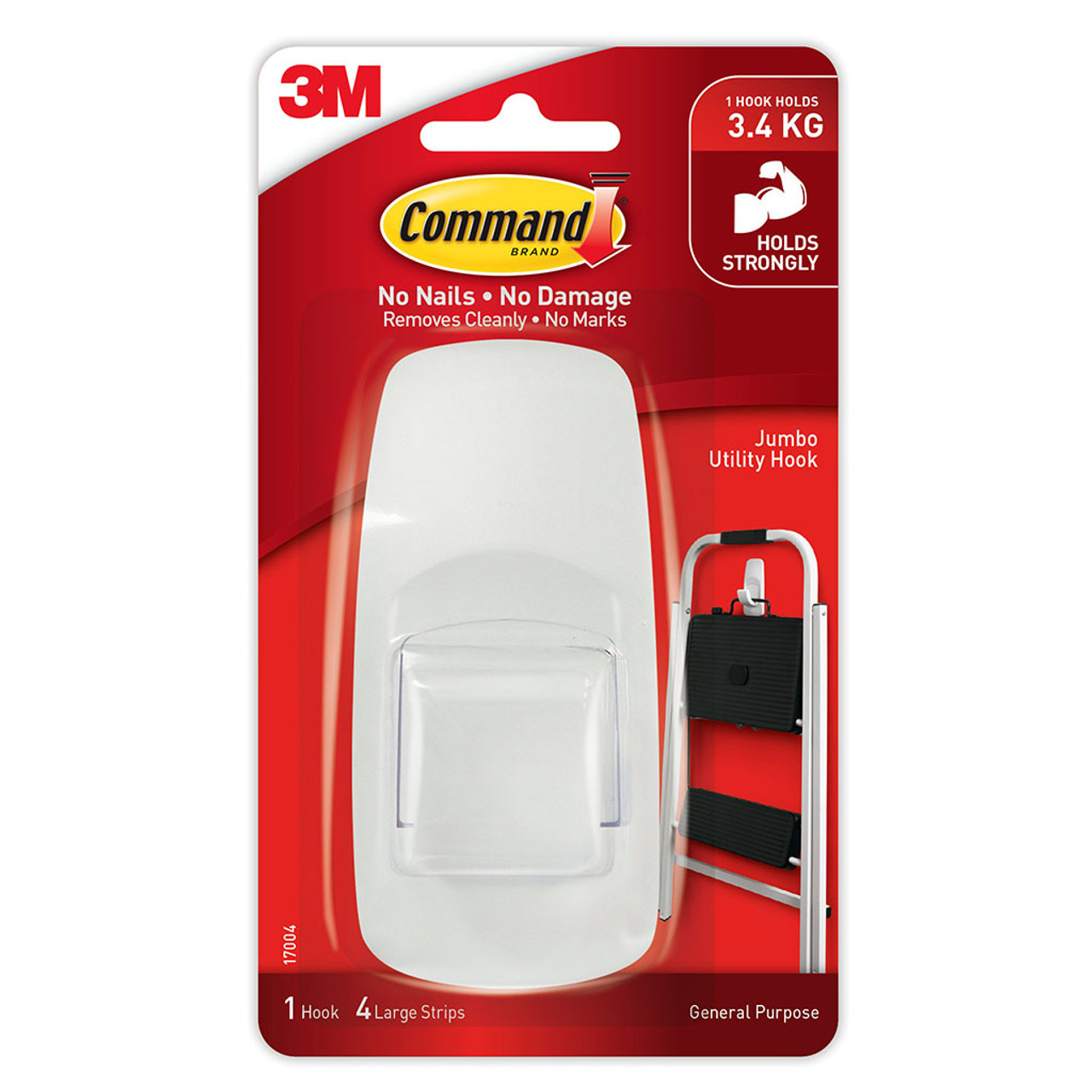 Command 17002 Small Adhesive Hooks 2 Hooks 4 Strips Plastic White, 3-Pack