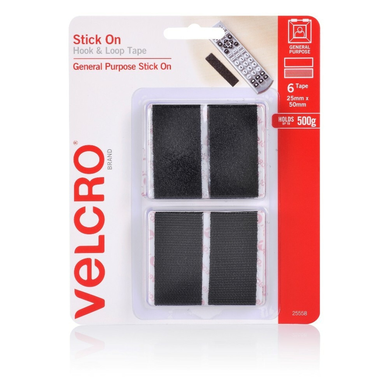 Velcro Brand 25542 Stick On Hook & Loop Tape Rectangles 6 Sets