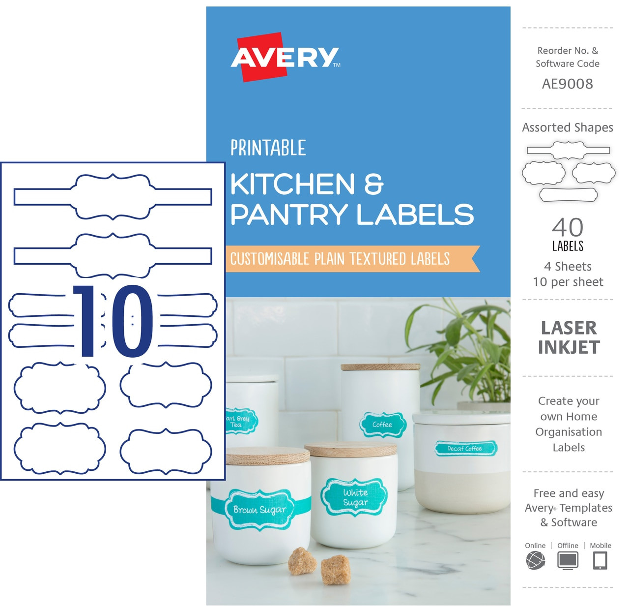 Avery Ae9008 Textured White Kitchen Pantry Labels Ae9008