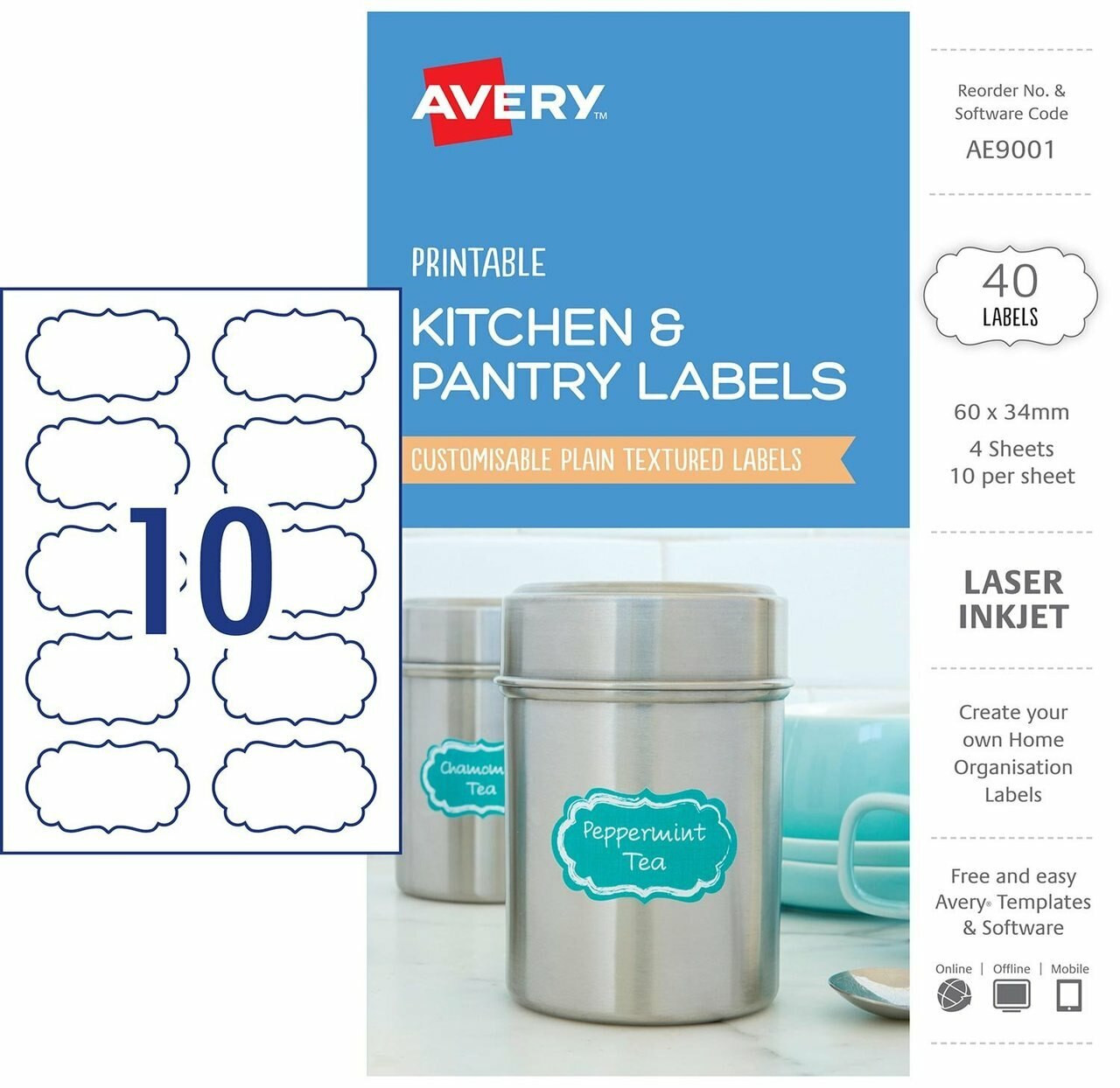 Avery Ae9001 Textured White Kitchen Pantry Labels Ae9001 60 X