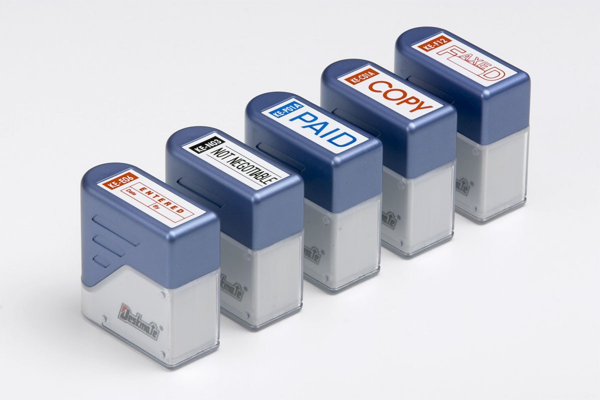 DeskMate 49590 Preinked Office Stamp "Invoiced" Red Mega Office Supplies