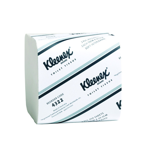 Kleenex 4322 Soft Interleaved Toilet Tissue White 2 Ply 250 Sheets, Carton Of 36 Packs Mega