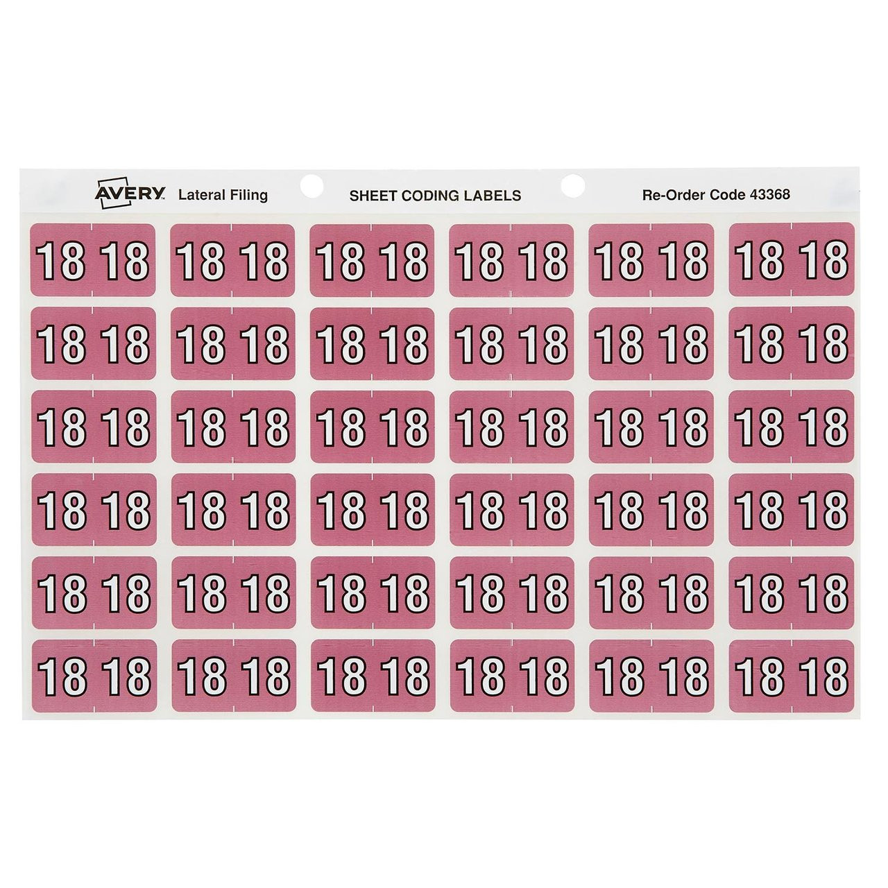 Avery 43368 Year 2018 Side Tab Colour Coding Labels 25 X 38mm