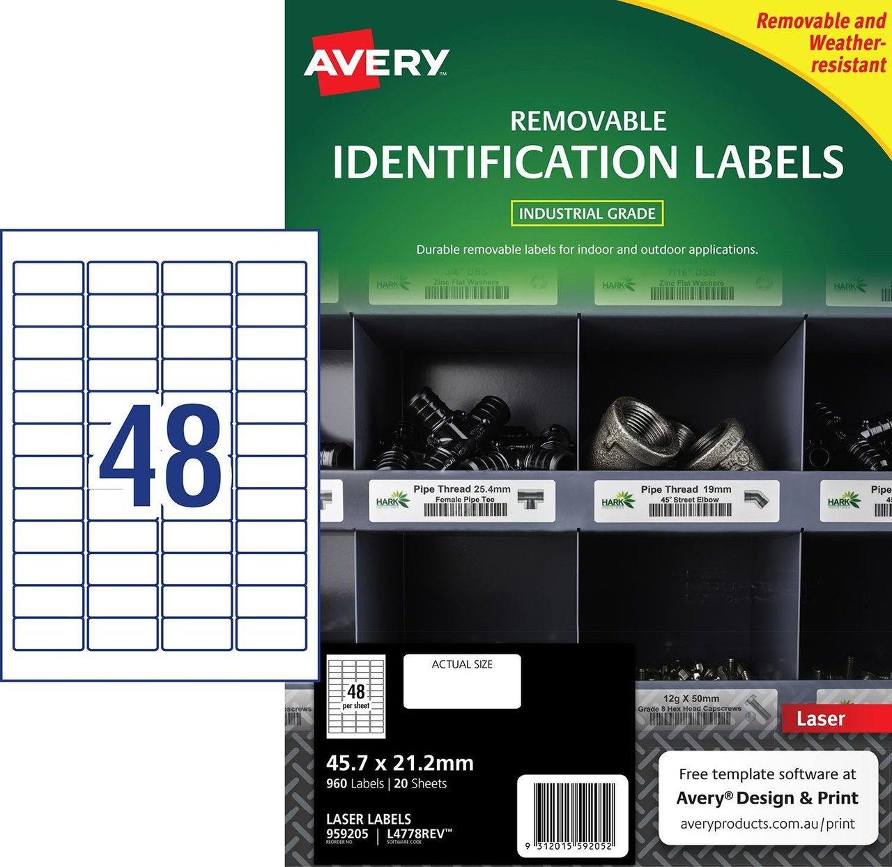 AVERY 959205 REMOVABLE WHITE HEAVY DUTY LABEL L4778- 4 45.7X21.2MM 20/PK |  48UP