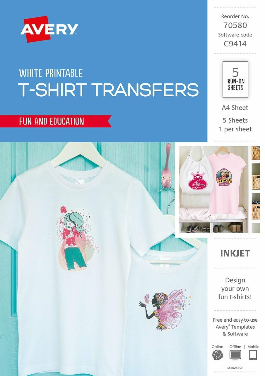 Avery 70580 Inspired White T Shirt Transfers 5 Pack A4 It S A Mega Thing