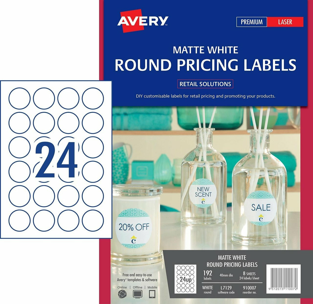 Avery #910007 Matte White Round Pricing Labels - L7129 - 192/Pack - 40mm Dia |24UP | It's A Mega ...