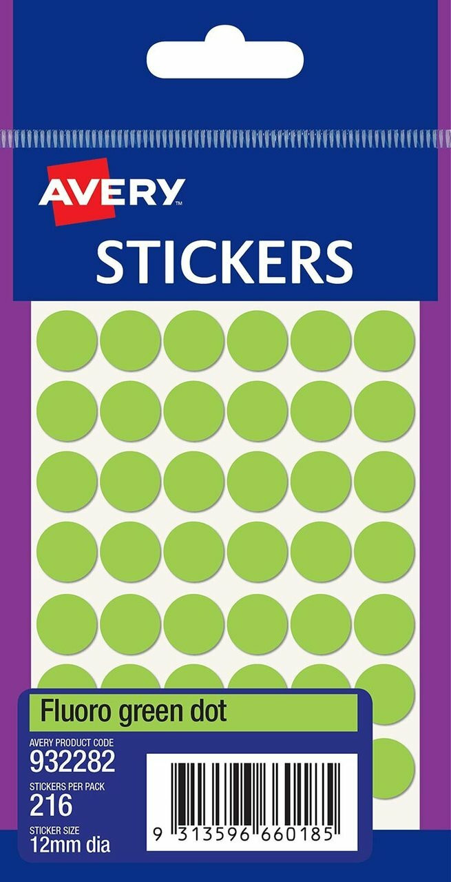 Avery #932282 Fluoro Green Multi-Purpose Stickers - Circle 12mm - 216/Pack  | It's A Mega Thing