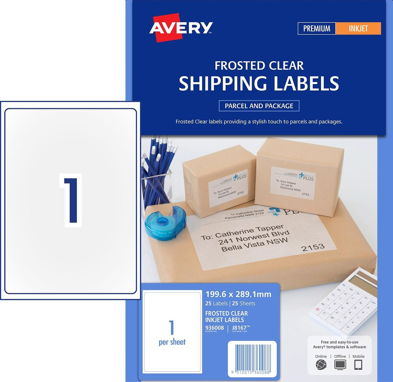 AVERY J8562-25 Pochette de 400 Étiquettes Transparentes