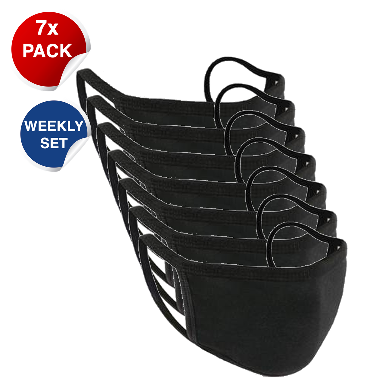 WEEK PACK OF FABRIC SOFT COTTON EARLOOP BLACK REUSABLE PERSONNEL PROTECTIVE FACE MASK (7 MASKS