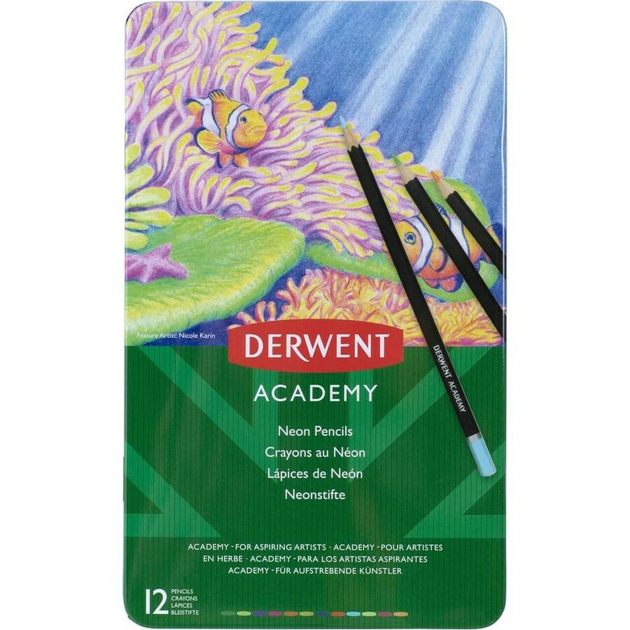 Derwent 2301935 Colour Pencils Neon Assorted Tin 12 | Mega Office