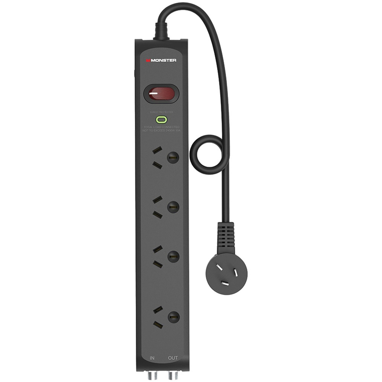 Monster 4 Socket Surge Protection Board with FType Connectors Black