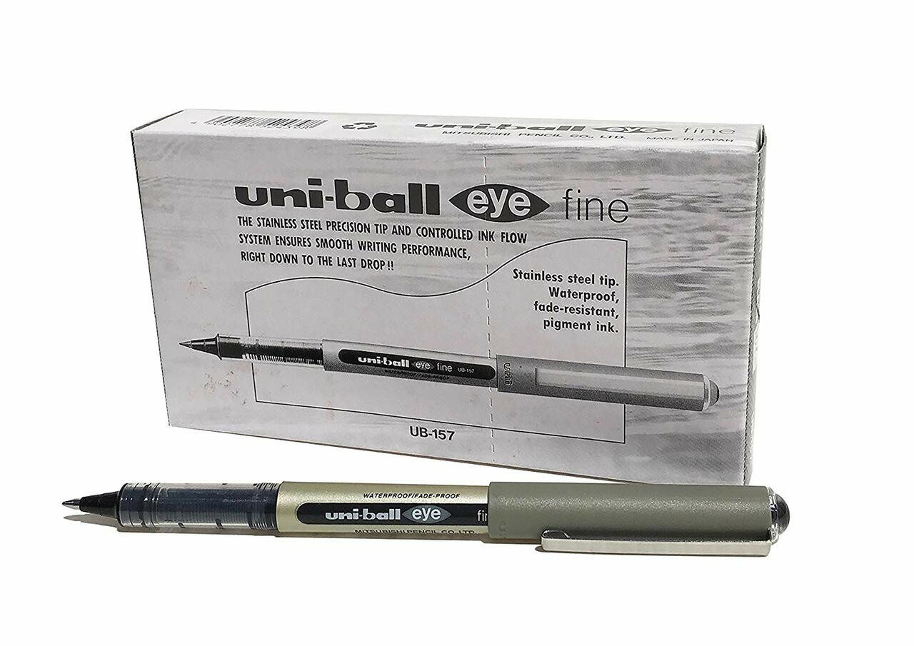 Uni-Ball Eye Black Fine Rollerball Pen Box of 12 Mega Office