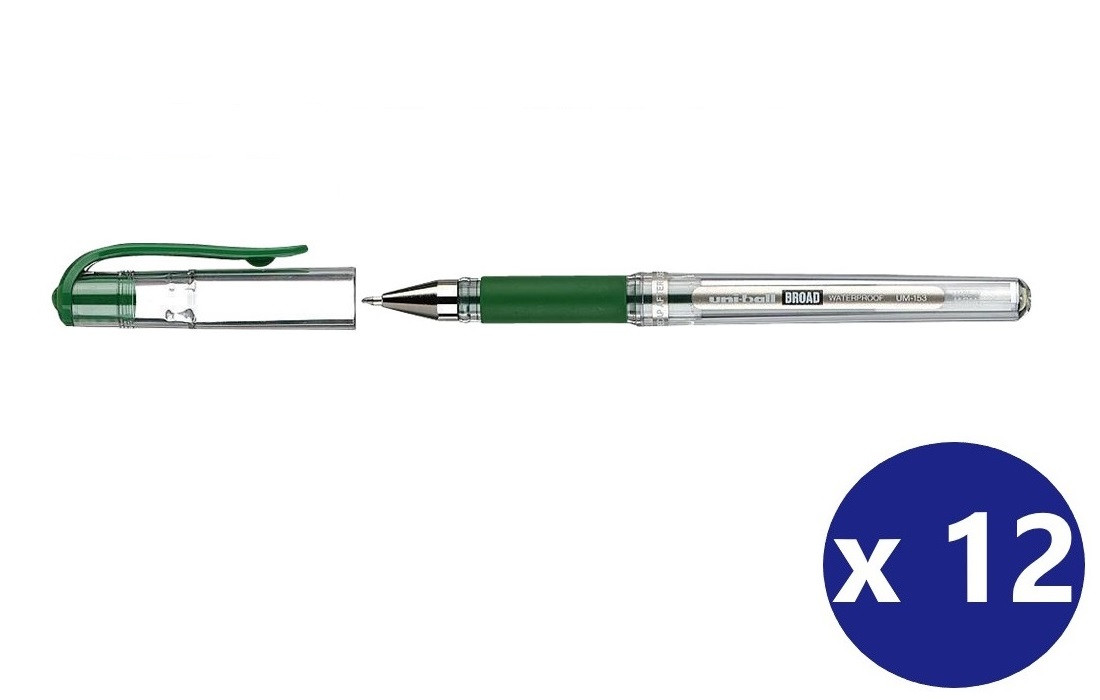 Uni-Ball Signo Broad Green Gel Ink Rollerball Pen Box of 12