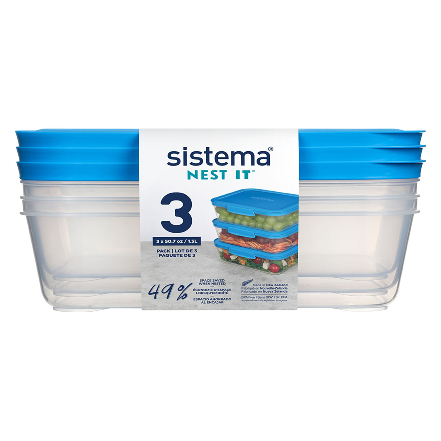 Sistema Food Storage Containers, 1 Liter, Pack Of 3 - BPA Free, Stackable