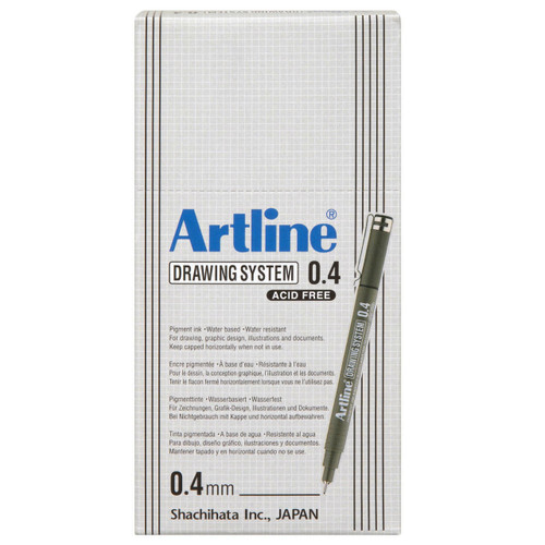Artline #120401 204 Faxblac Fineliner Pen 0.4mm Black Box of 12