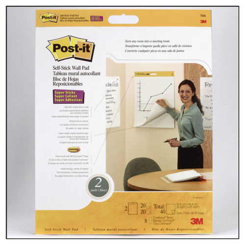 Post-it 566SS Self-Stick Wall Pad 23 inchx20 inch, White