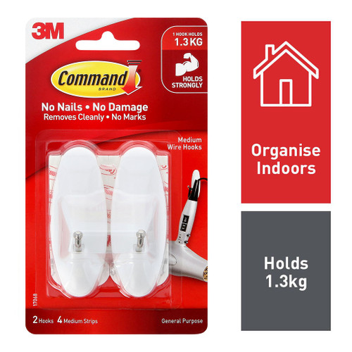 Command 17068 2 Pack Wire Hooks Medium (up to 1.3kg) White