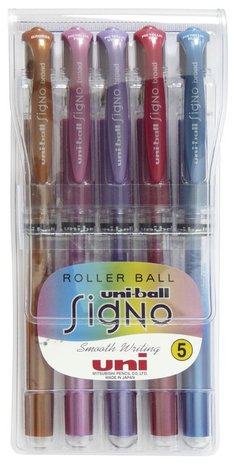 Uni-Ball Signo Broad (UM-153M) Gel Ink Rollerball Pen 1.0mm Metallic Colours - Assorted Pack of 5 - Uni Ball Pens, Uniball Markers, Uni-Ball Markers, posca pens | It's A Mega Thing