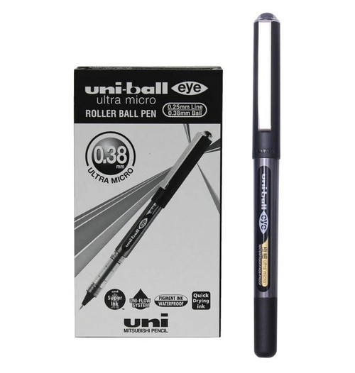 Uni-Ball Eye (UB-150-038) Liquid Ink Rollerball Pen Ultra Micro 0.38mm Black - Box of 12 - Uniball Permanent Markers, Uniball Australia, Posca Australia | It's A Mega Thing