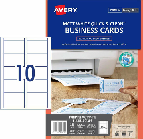 Avery #959078 White Quick & Clean Laser and Inkjet Business Card - Matt - 200gsm |10UP - avery label templates l7163, fabric name labels, fabric name badge labels | It's A Mega Thing