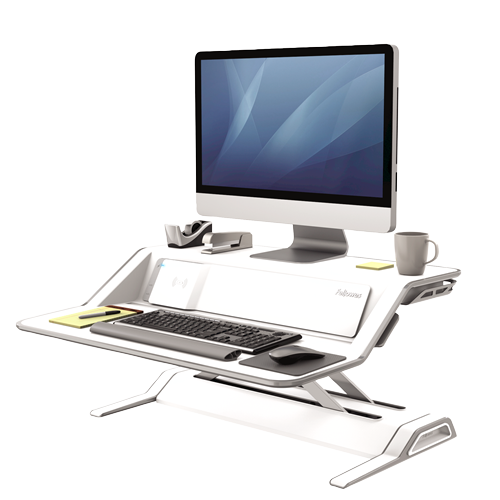 Fellowes #8082201 White Sit Stand Workstation - Lotus DX | It's A Mega Thing