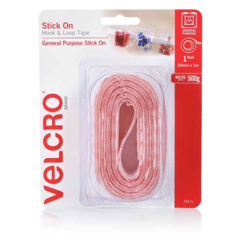 VELCRO Brand Hook & Loop Stick On Tape Black 25mm x 50mm 6 Strips