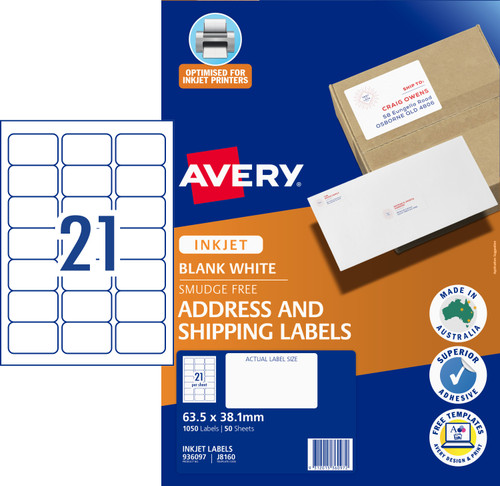 Avery 936082 White Address and Shipping Inkjet Labels - J8160 ...