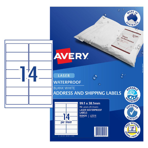 Avery 959429 White Waterproof Labels - L7214 - 5/Pack - 199.6 ...