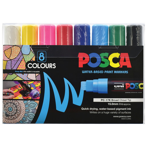 Posca PC-1MR Paint Art Marker 18 Pen Set - Plastic Wallet - Extra Black+White