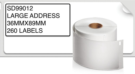 DYMO #SD99012 LABELWRITER LW WHITE PERMANENT ADDRESS LABELS 89 X 36MM (2  ROLLS OF 260)