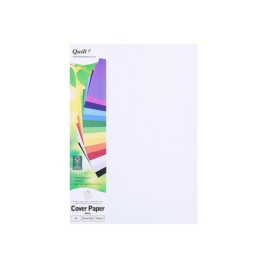 QUILL 100850113 COVER PAPER 125GSM A4 PACK 250 WHITE - Mega Thing Pty Ltd