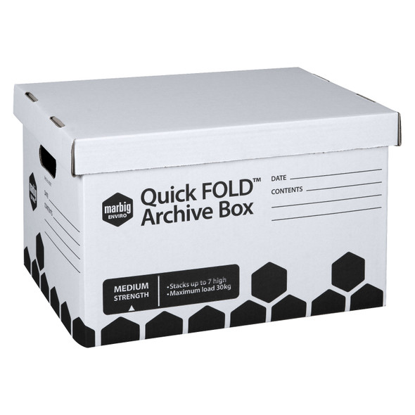 Marbig Archive Box Quickfold with Lid White Box of 15