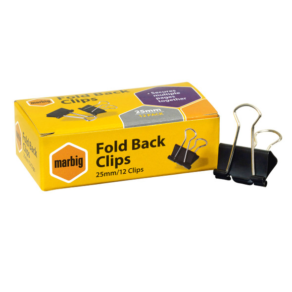 Marbig #87065 Fold Back Clips - 25mm (1inch) Black Box of 12 - Marbig, Marbig Australia, marbig folders, marbig binder, marbig clip folder, marbig stockists, marbig archive boxes, marbig documents wallet, marbig file storage, marbig box file | It's A Mega Thing