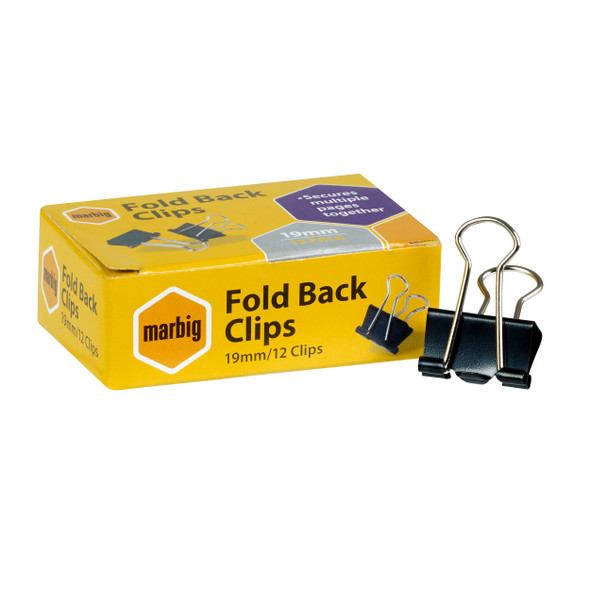 Marbig #87070 Fold Back Clips - 19mm (3/4inch) Black Box of 12 - Marbig, Marbig Australia, marbig folders, marbig binder, marbig clip folder, marbig stockists, marbig archive boxes, marbig documents wallet, marbig file storage | It's A Mega Thing