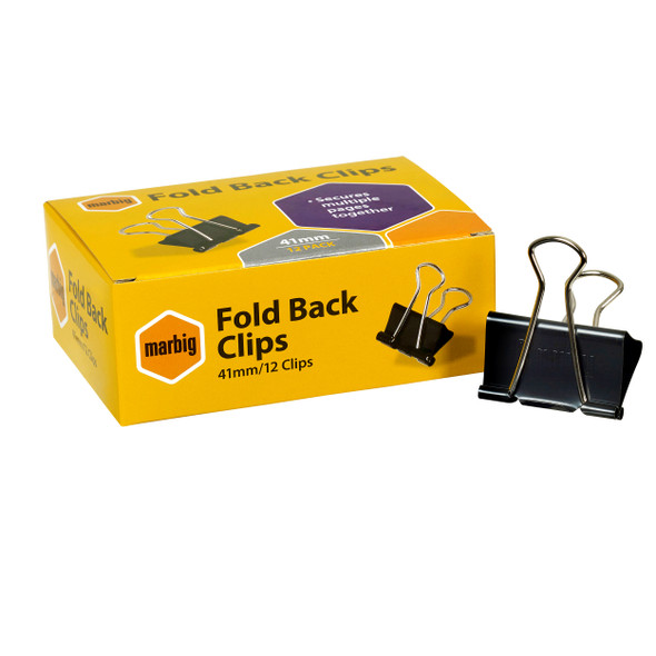Marbig Fold Back Clips 41mm Black Box of 12