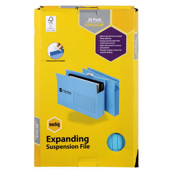 Marbig Expanding Suspension Files with Tabs Blue Pack of 20