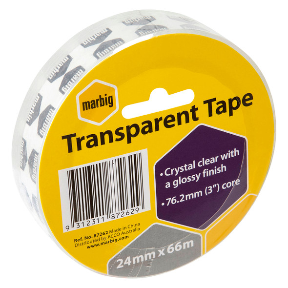 Marbig Office Tape 24mm x 66m 76.2mm Core Clear