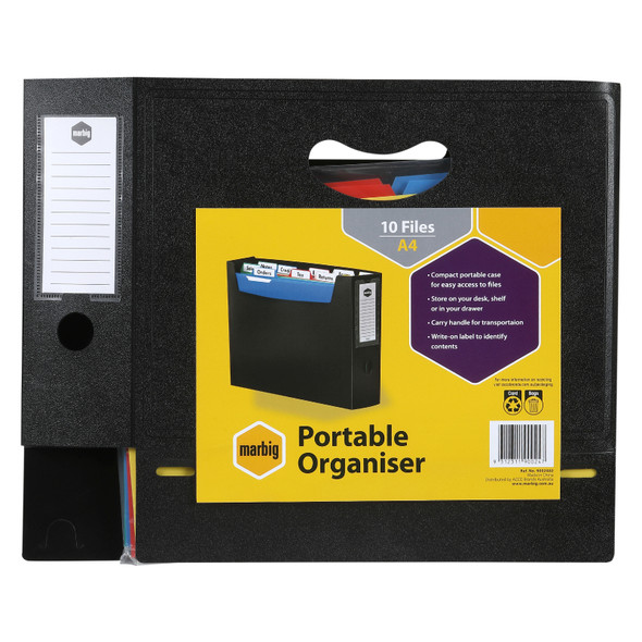 Marbig Organiser File Portable with Tabs A4 Black