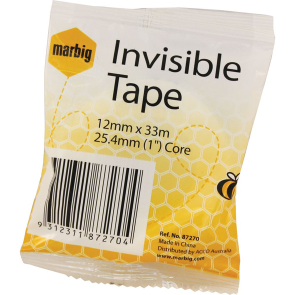 Marbig Invisible Tape 12mm x 33m 25.4mm Core Clear