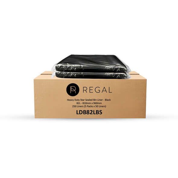 Regal Heavy Duty 82L Black Bin Liner Carton with Flat Packs LDB82LBS Regal Heavy Duty 82L Black Bin Liner Carton with Flat Packs LDB82LBS
